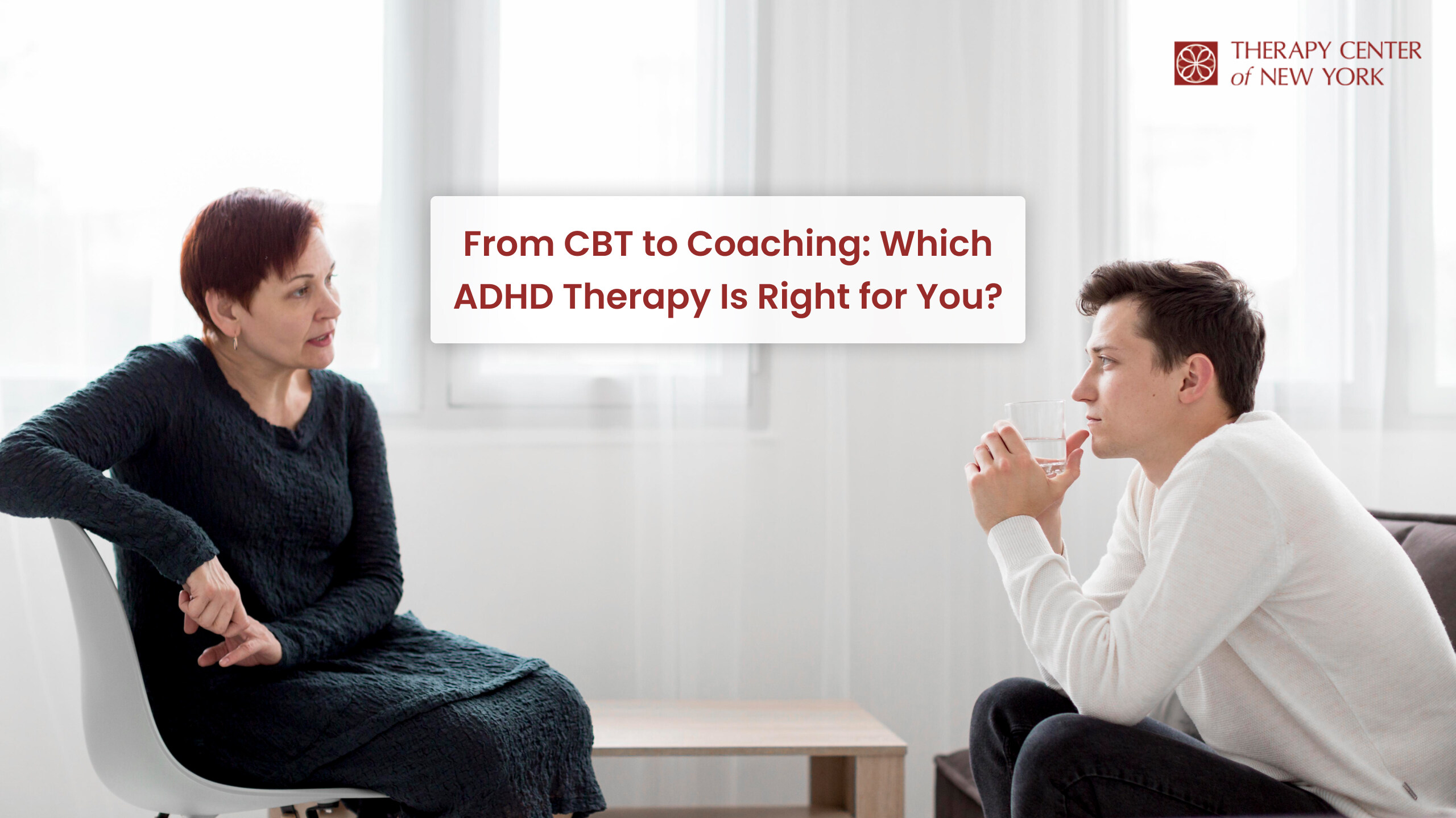 Therapist guiding a young adult with ADHD through cognitive-behavioral therapy techniques.