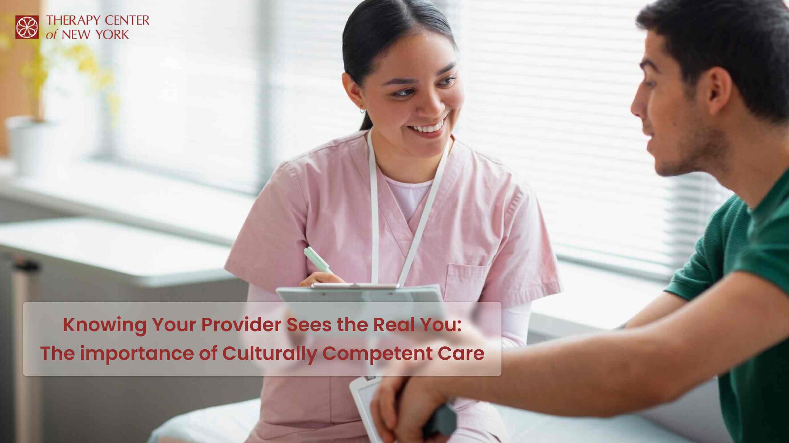 Image of diverse individuals with text: "Culturally Competent Care."