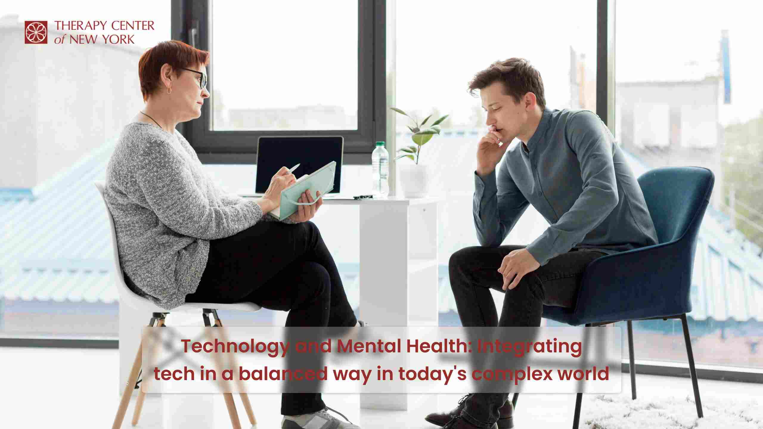 Illustration of a smartphone and brain with text: "Technology and Mental Health."